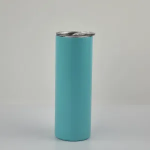 20oz Glow in the Dark  Straight Skinny Sublimation Tumbler w/straw - Blue