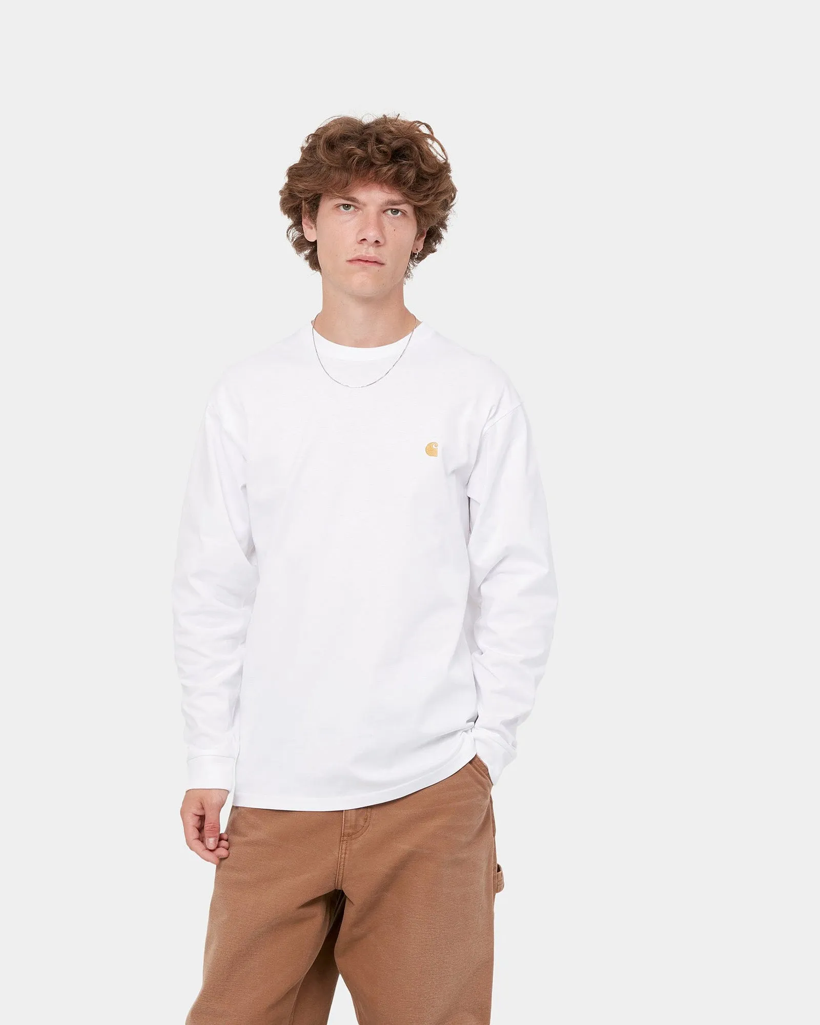 Carhartt WIP L/S Chase Tee - White / Gold