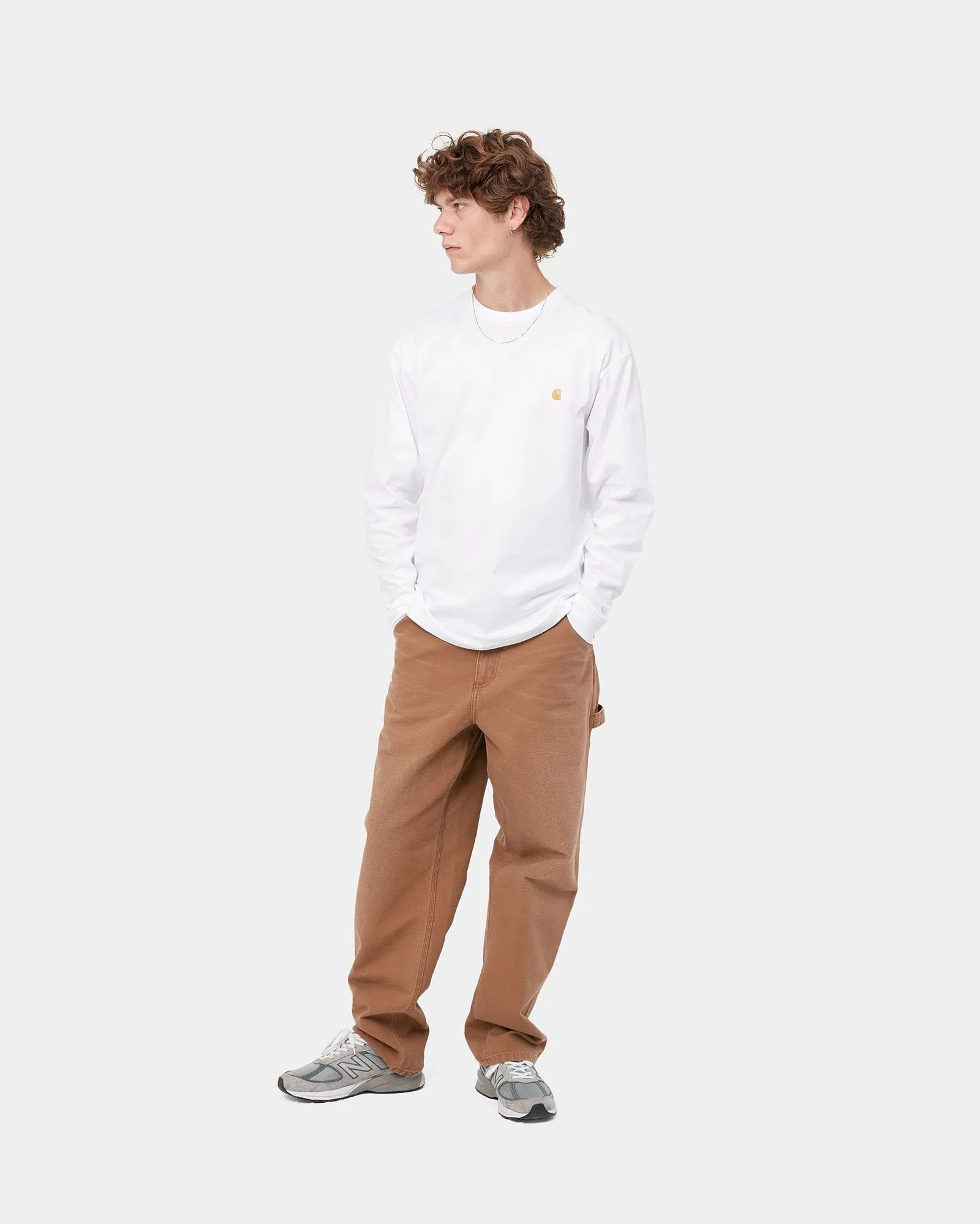 Carhartt WIP L/S Chase Tee - White / Gold