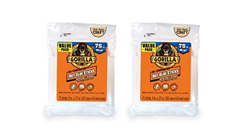 Gorilla Hot Glue Sticks, Clear Glue, Mini Size 4" Long x 0.27" Diameter, 75 Count (Pack of 2) - Safe for All Temperatures with Extended Working Time