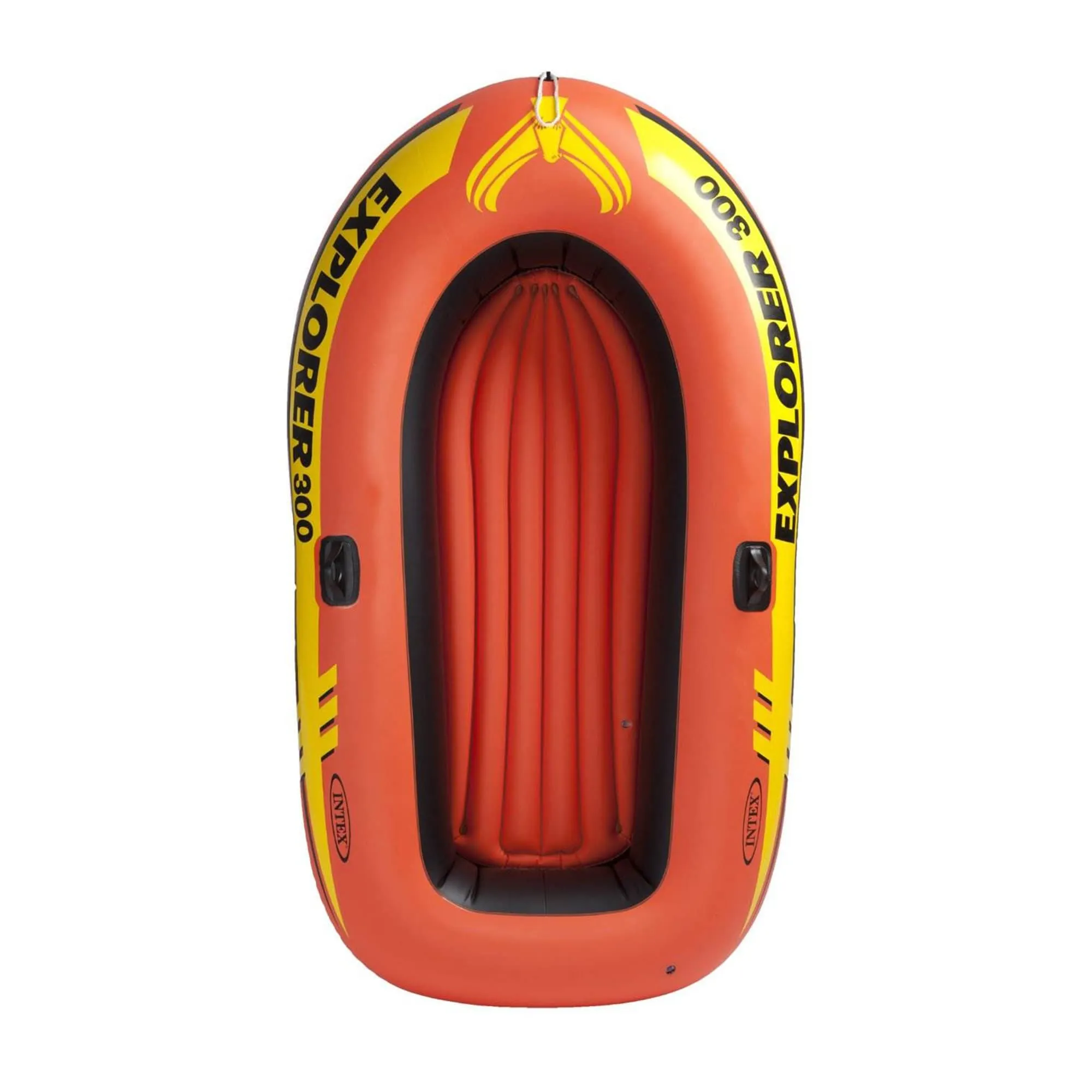 INTEX 58332EP Explorer 300 Inflatable Boat Set: Includes Deluxe Aluminum Oars and Mini Hand-Pump  3-Person  Dual Air Chambers  Grab Rope  410lb Weight Capacity
