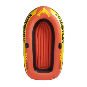 INTEX 58332EP Explorer 300 Inflatable Boat Set: Includes Deluxe Aluminum Oars and Mini Hand-Pump  3-Person  Dual Air Chambers  Grab Rope  410lb Weight Capacity