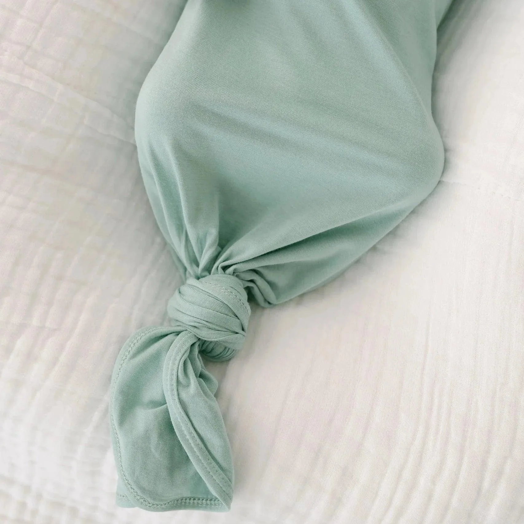 Knotted Button Baby Gown & Hat Set - Mint