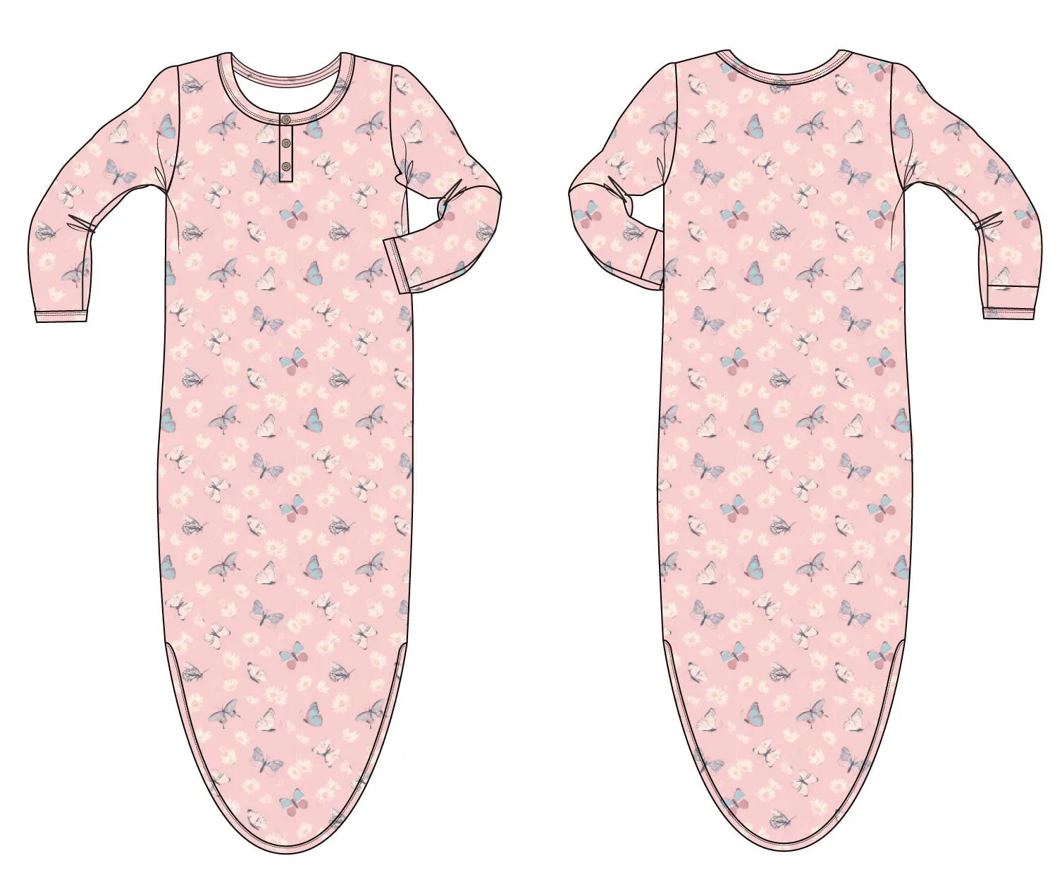 Pink Butterfly Daisy Bamboo Knotted Baby Gown