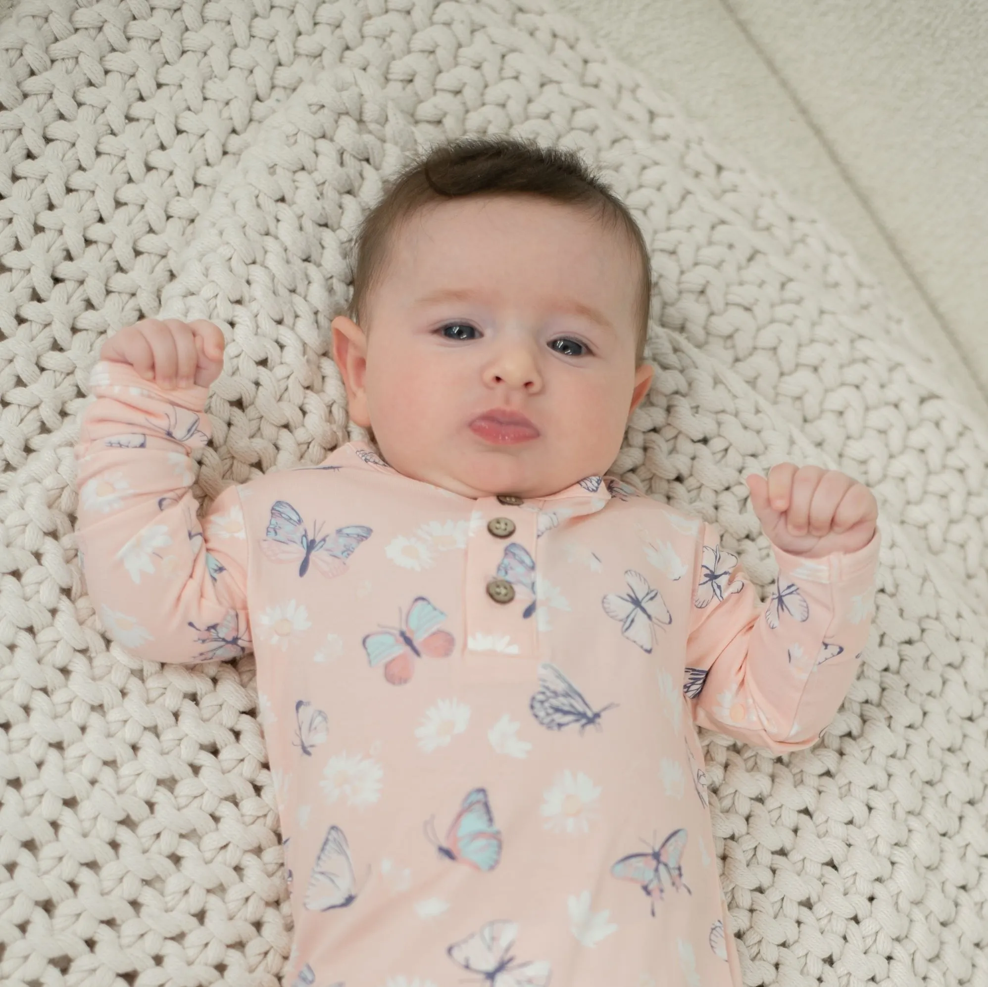 Pink Butterfly Daisy Bamboo Knotted Baby Gown