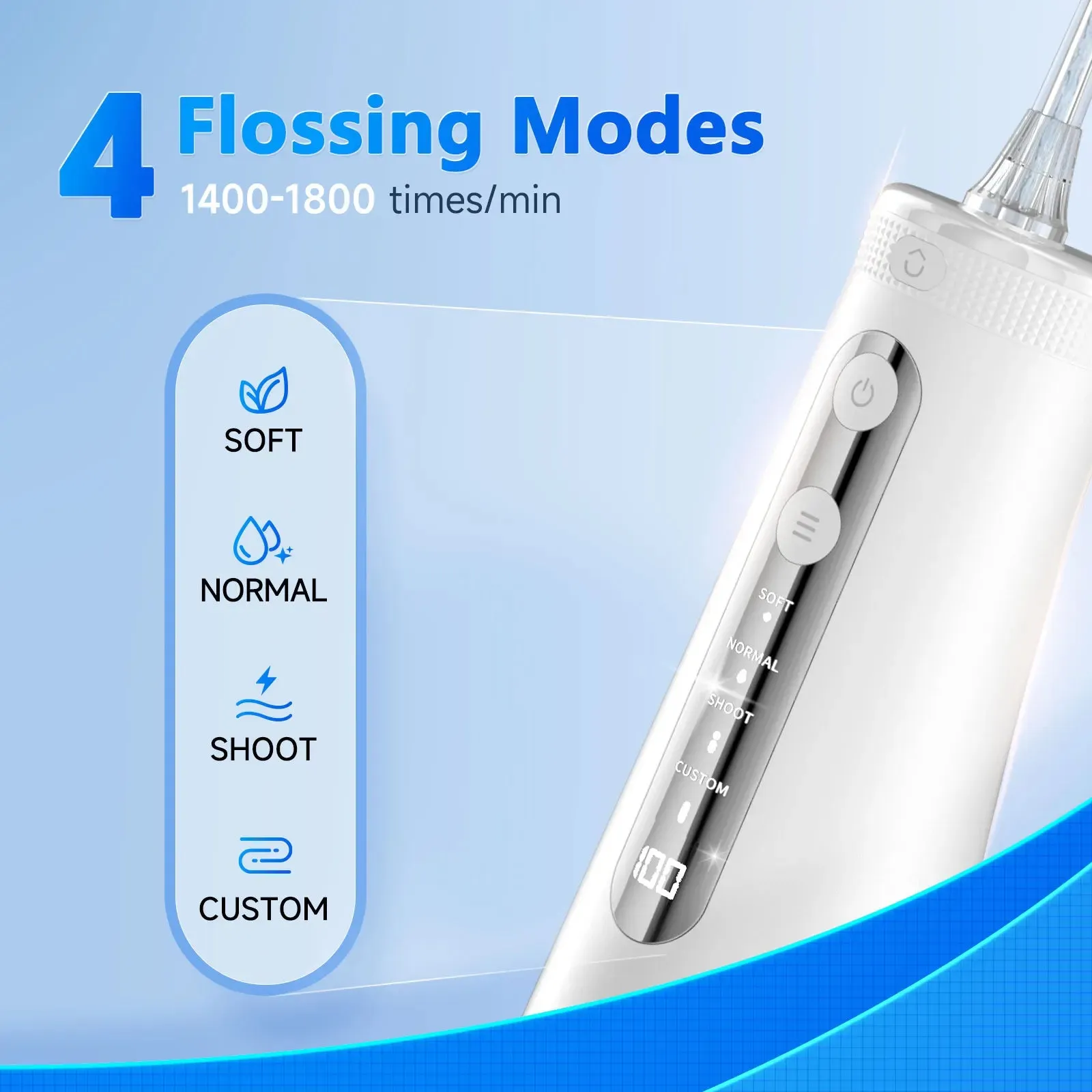 Portable Cordless Water Flosser with 4 Jet Tips, 4 Modes