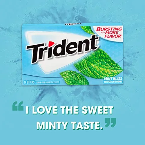 Trident Mint Bliss Sugar Free Gum, 12 Packs of 14 Pieces (168 Total Pieces)